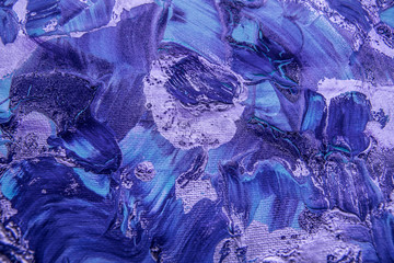 painting on canvas, large strokes of paint with a palette knife, purple, silver, blue. abstraction, background, modern art