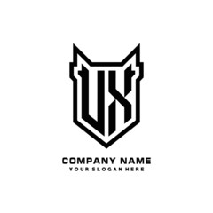 Initial letter UX Shield vector Logo Template Illustration Design, black color