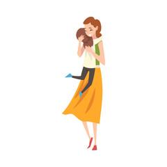 Mom and daughter cuddle cartoon vector illustration