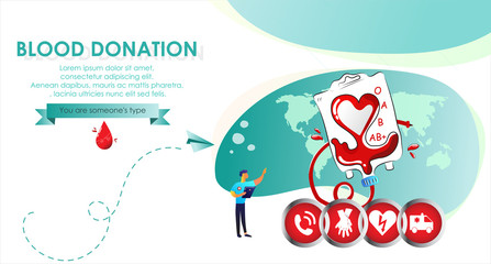 Blood donation design. Creative donor poster. Blood Donor banner. Red drop. Donation volunteer. Blood donation medical poster. Save human life concept. Vector illustration