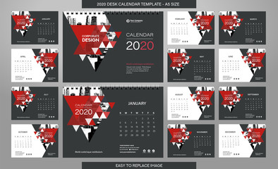 Obraz na płótnie Canvas Desk Calendar 2020 template - 12 months included - A5 Size
