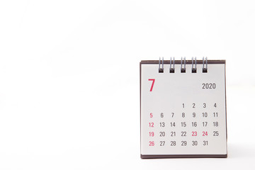 2020 July calendar on white background 