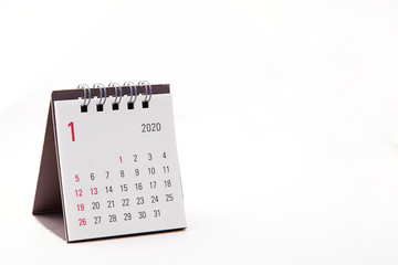 2020 January calendar on white background 