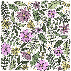 Flowers and leaves square pattern background