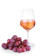 Glass of tasty wine on white background