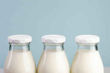 White caps from bottles filled with milk
