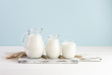Different sizes for glass containers with milk
