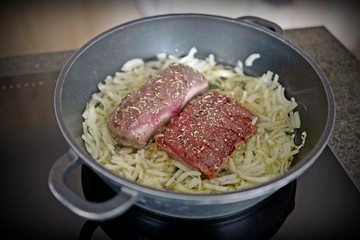 fillet from red deer roasted with onions