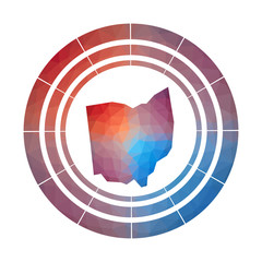 Fototapeta premium Ohio badge. Bright gradient logo of US state in low poly style. Multicolored Ohio rounded sign with map in geometric style for your infographics.