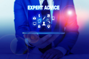 Text sign showing Expert Advice. Business photo showcasing Sage Good Word Professional opinion Extensive skill Ace