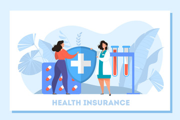 Health insurance concept. People standing at clipboard