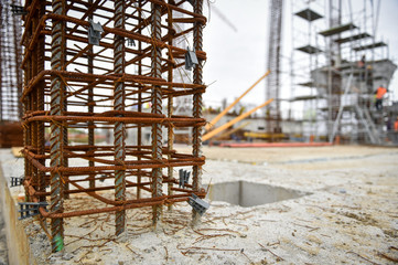 Fototapeta premium Detail with reinforcing iron bars on a construction site