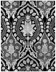 Fabric texture, floral vintage, black and white seamless, home textile, upholstery texture cover.