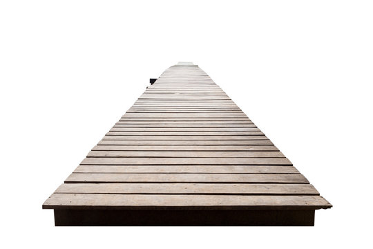Old wood bridge brown isolated on the white background which has walk way for travel tourism for holiday destination for tourists. With clipping path.