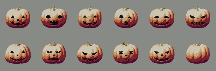 Pumpkin smile vintage icons for Halloween origami