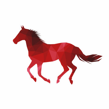 Horse silhouette with triangular   red texture. Equine vector illustration.
