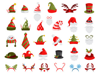 Christmas hat set. Collection of Santa Claus decoration