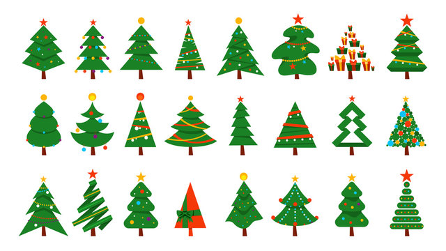 Christmas tree set. Collection of green fir for christmas