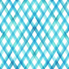 Watercolor stripe plaid seamless pattern. Turquoise teal blue stripes background