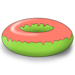 Sweet and beautiful multi-colored donut, illustration,  on a white background.