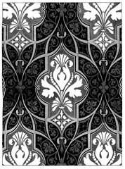 Fabric texture, floral vintage, black and white seamless, home textile, upholstery texture cover.