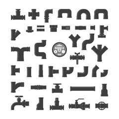 Plumber set, collection of pipe. Plumbing industry.