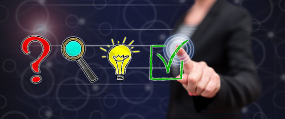 Woman touching a problem solving concept