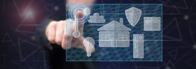 Man touching a smart home concept