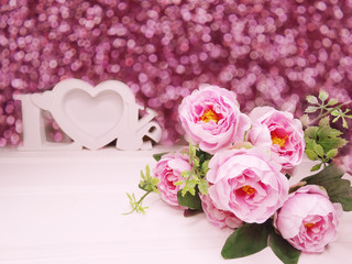 love word and peonies flower background valentine's day