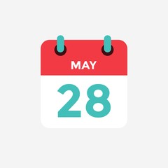 Flat icon calendar 28 of May. Date, day and month. Vector illustration.