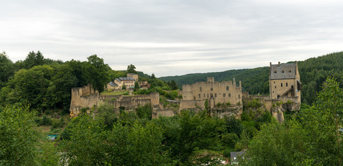 Fototapeta na wymiar panorama view of the historic castle of Larochette in the village of Larochette in the canton of Mersch in Luxembourg
