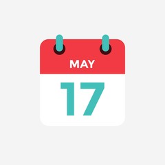 Flat icon calendar 17 of May. Date, day and month. Vector illustration.