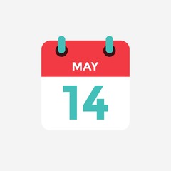 Flat icon calendar 14 of May. Date, day and month. Vector illustration.