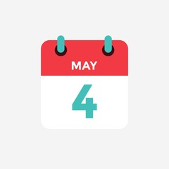 Flat icon calendar 4 of May. Date, day and month. Vector illustration.