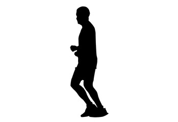 Silhouette running.This is men run exercise for Health At area Stadium Outdoors on white background with clipping path.