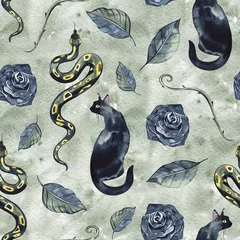 Gordijnen Donkere slang. Naadloze patroon. Waterverf voor Halloween-ontwerp © Natali_Mias