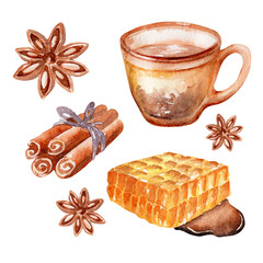 Watercolor background Autumn motifs with funny characters