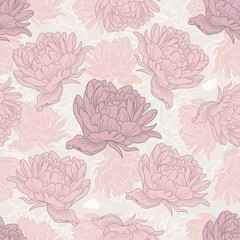 Peony flowers vector seamless pattern. Floral textile or wallpaper.