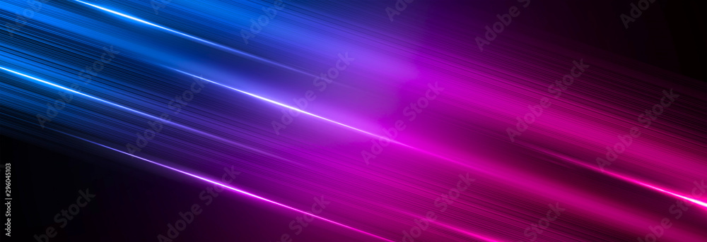 Wall mural abstract neon background, blue and pink color, dynamic background with thin lines.