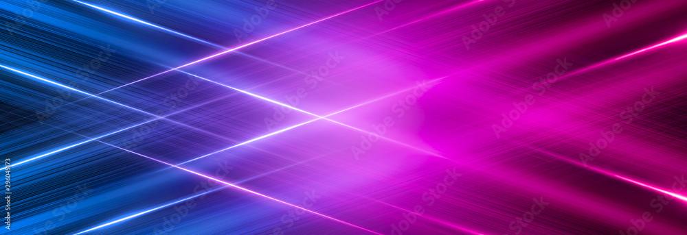 Poster abstract neon background, blue and pink color, dynamic background with thin lines.