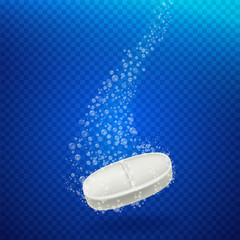 Aspirin tablets Dissolve in the water with bubbles. Foaming antacids. Health care vector template.