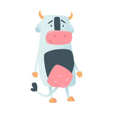 Cute cow in flat style isolated on white background. Vector illustration. Cartoon cow.