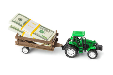 Toy tractor with money
