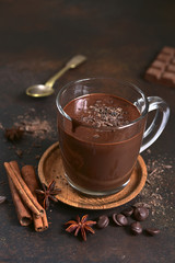Delicious homemade hot chocolate with cinnamon.