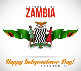 Foto op Aluminium illustration banner with Zambia flag and coat of arms. October 24th National day of Zambia, 3d design. Celebration independence day 24 October. Lusaka.  © ASEF