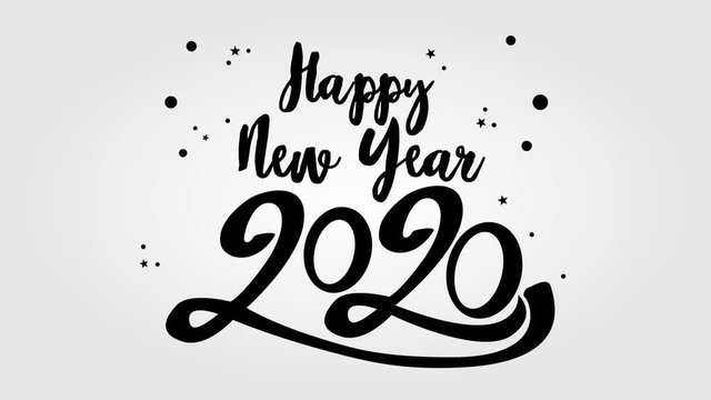 Happy new year 2020 calligraphic design with star burst. 4k motion design animation 