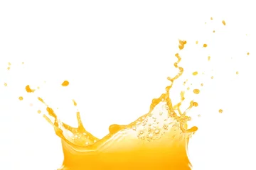 Foto auf Acrylglas Spritzer frischer Orangensaft auf weißem Hintergrund © Pixel-Shot