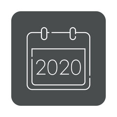Icono plano lineal calendario con año 2020 en cuadrado color gris
