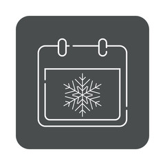 Icono plano lineal calendario con copo de nieve en cuadrado color gris