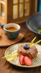 chocolate dessert with berries